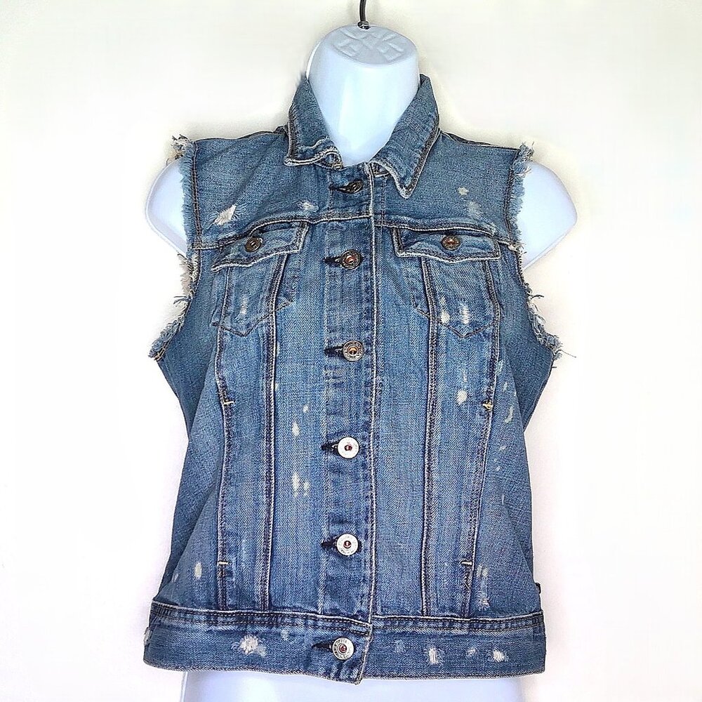 Vintage Ralph Lauren Polo Jeans Co Distressed Destroyed Cropped Boho Vest Sz S